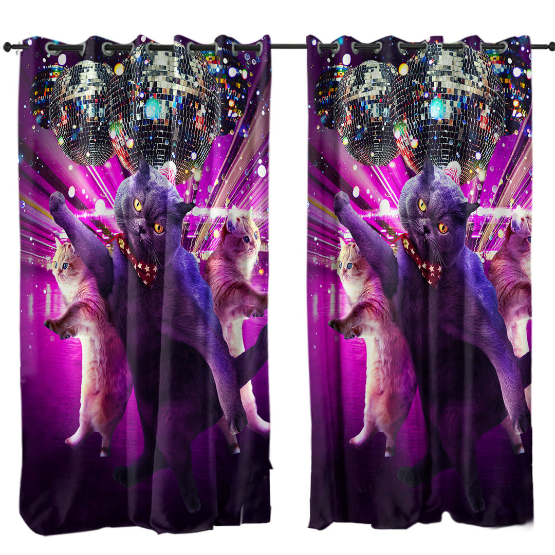 Curtains with Crazy Funny Cats Cool Disco Cat Rave