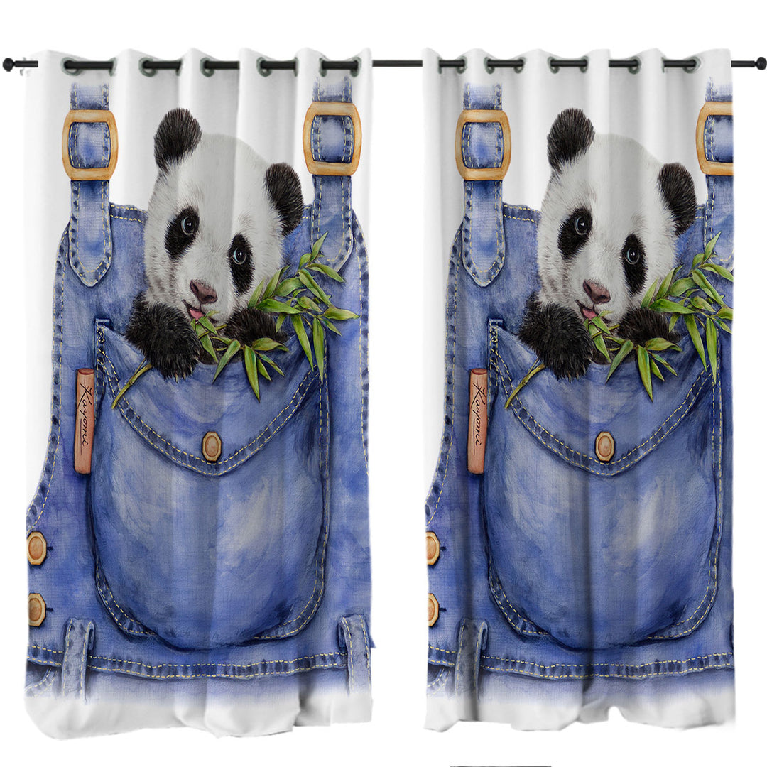 Curtains with Cute Animal Drawing Panda Overall