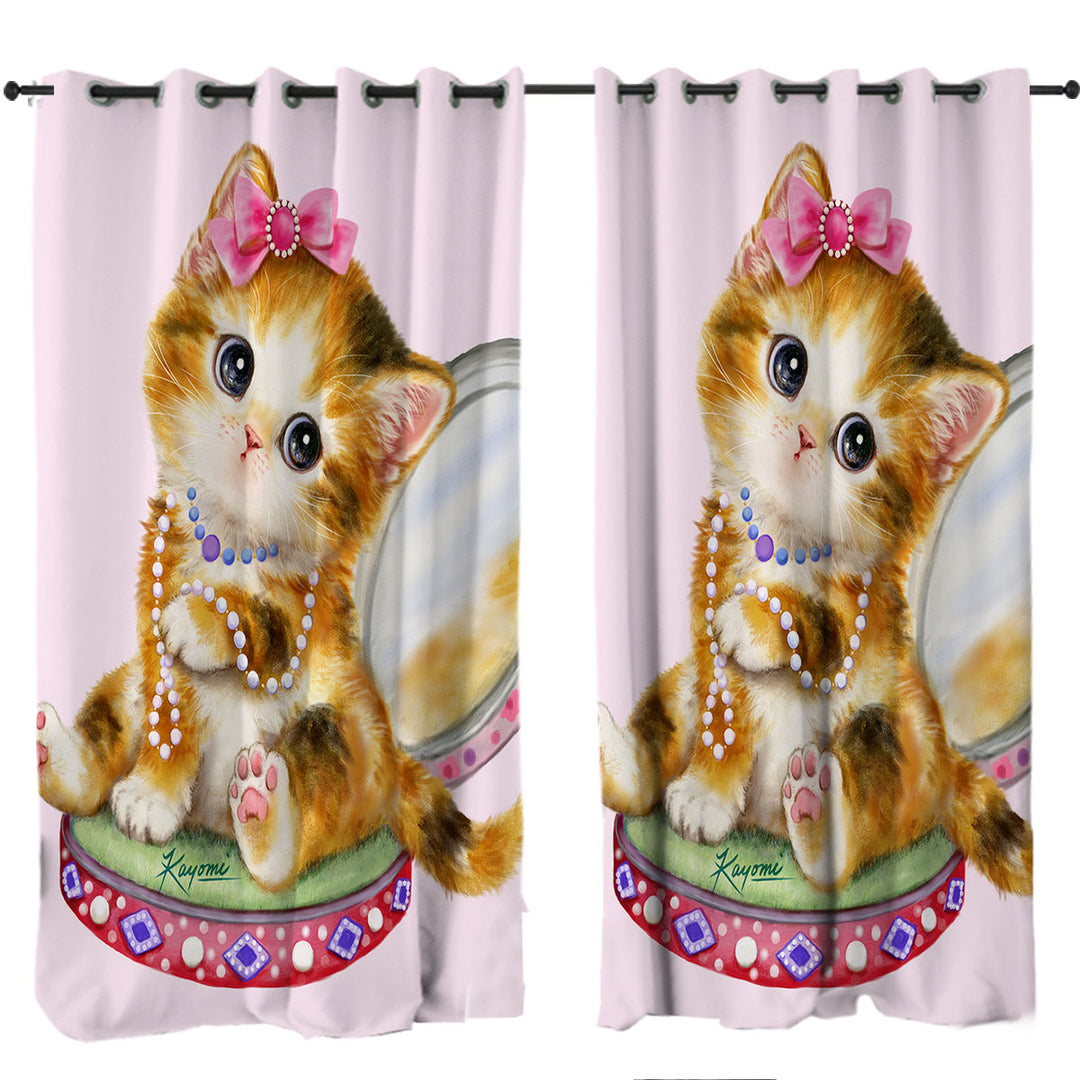 Curtains with Cute Cat Drawings Ginger Tabby Girl Kitten