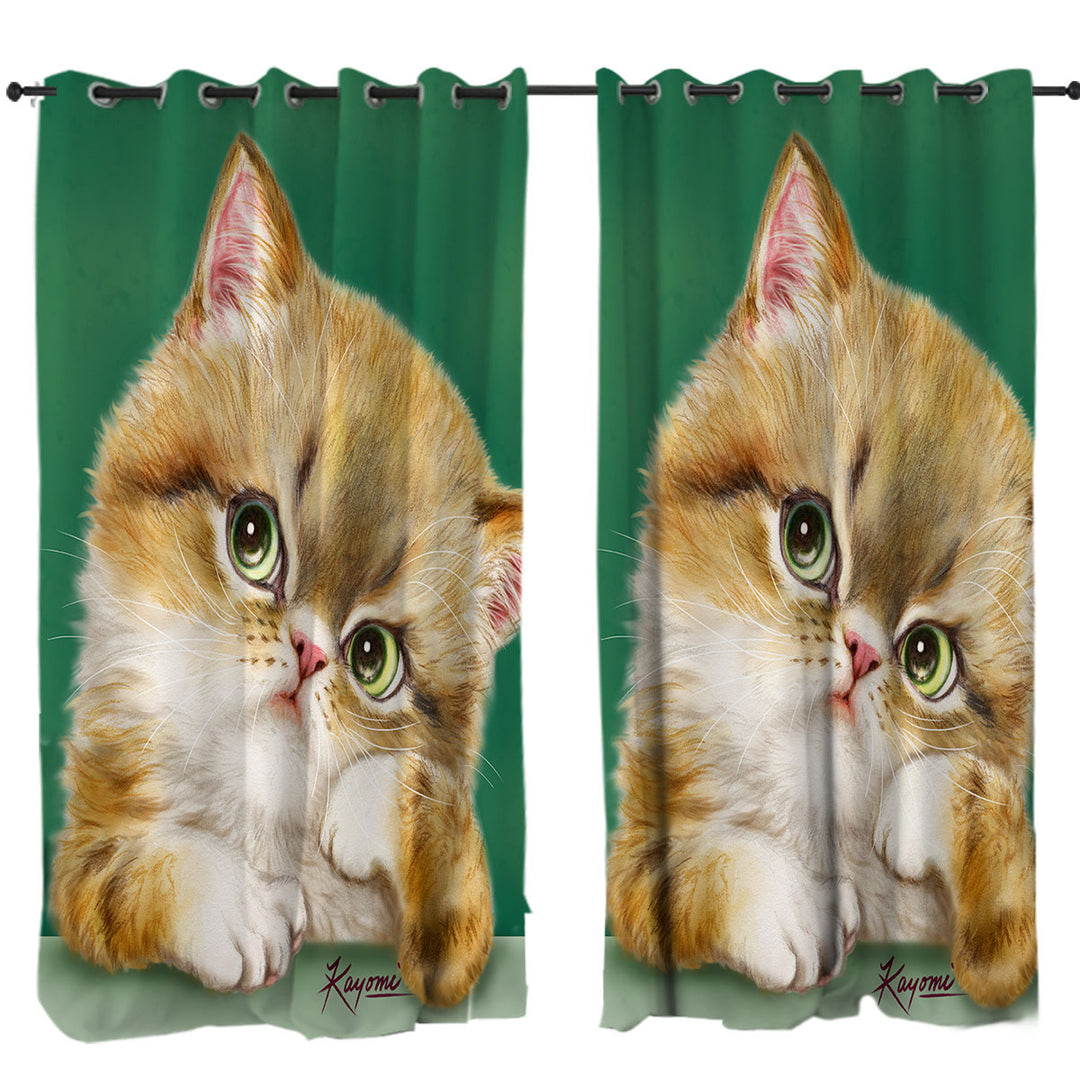 Curtains with Cute Cats Art the Thinker Kitten