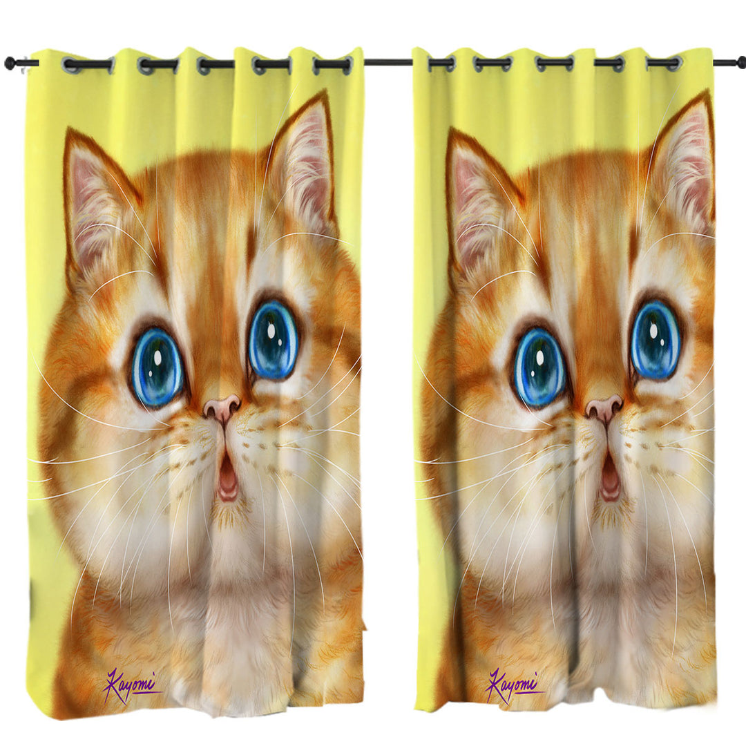 Curtains with Cute Painted Cats Chubby Ginger Kitten