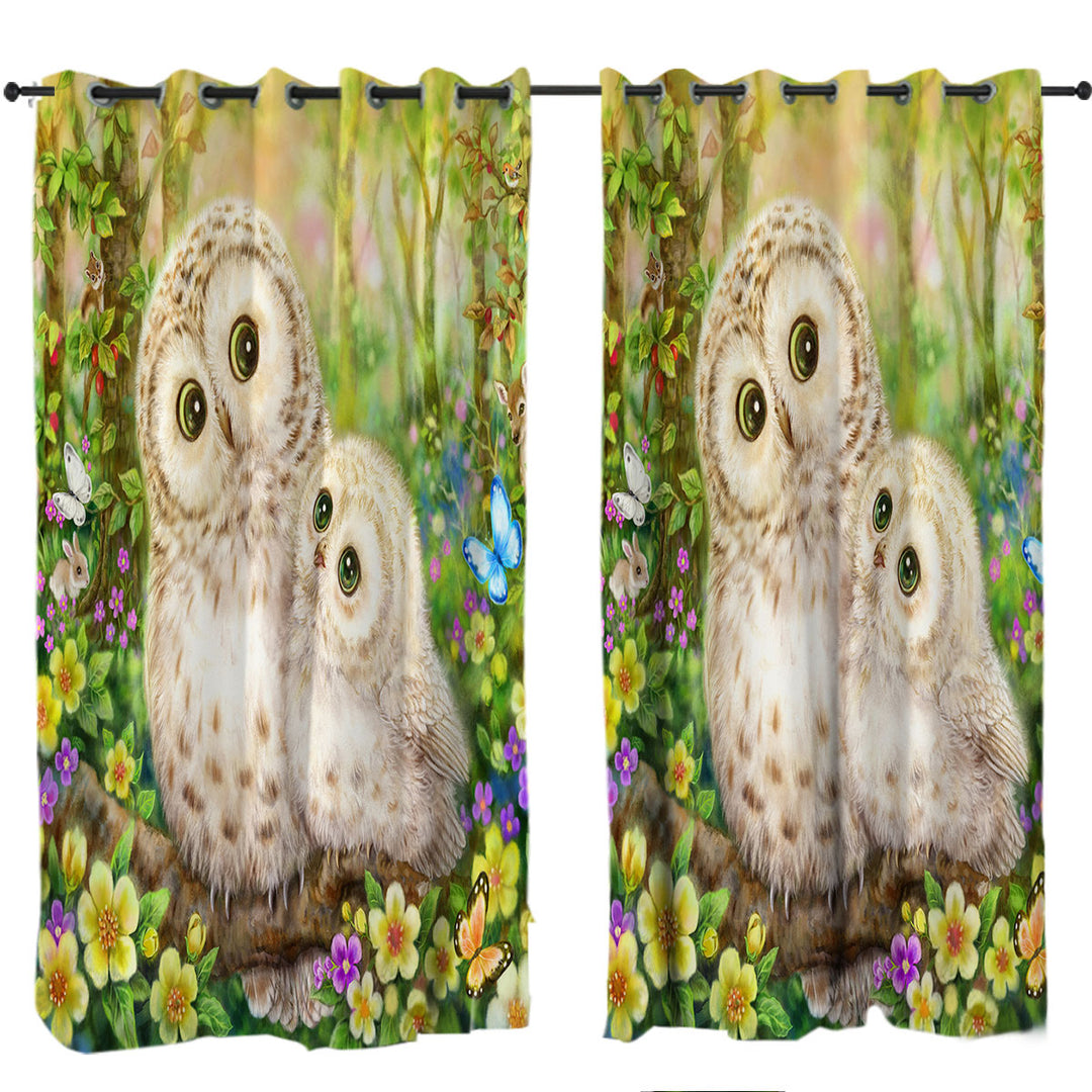 Curtains with Cute Wildlife Animal Art Adorable Owls