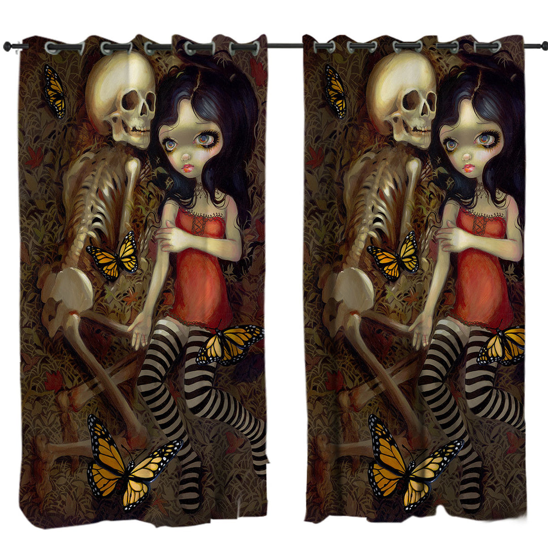 Curtains with Dark Art I_m Almost With You Girl and Skeleton