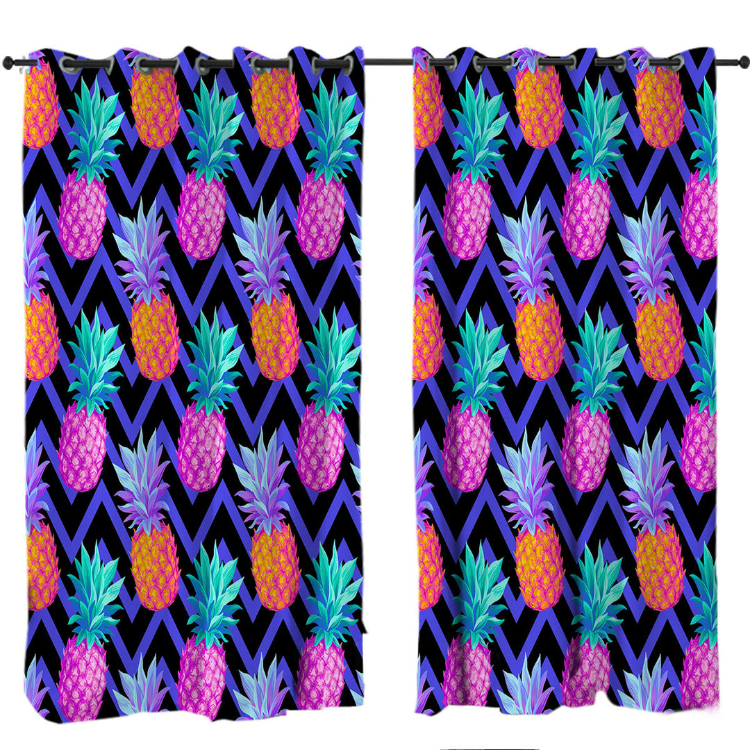 Curtains with Dark Pineapple over Chevron
