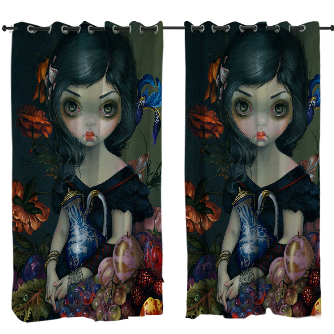 Curtains with Fine Art Girl Portrait with Fruits and Flowers
