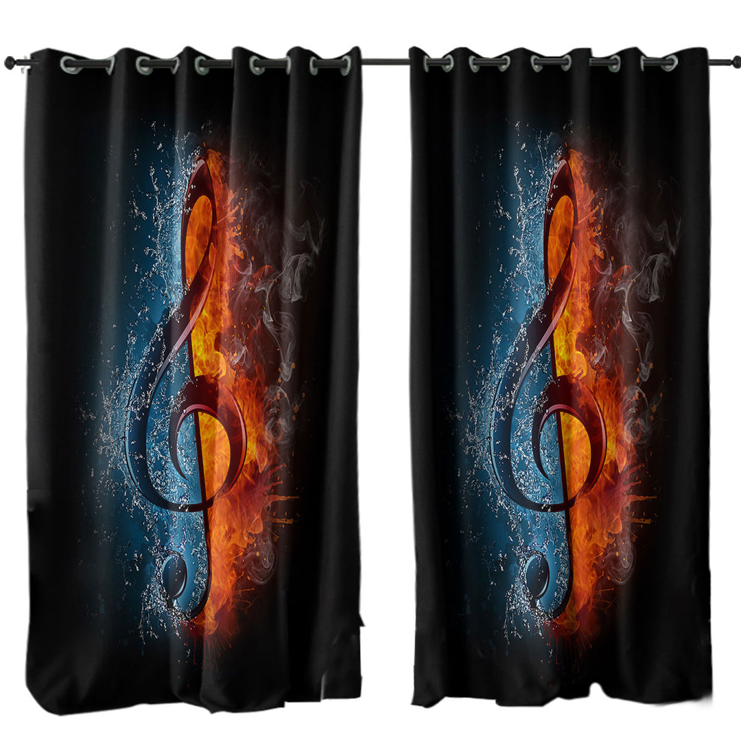 Curtains with Fire Vs Water Treble Clef Music Note