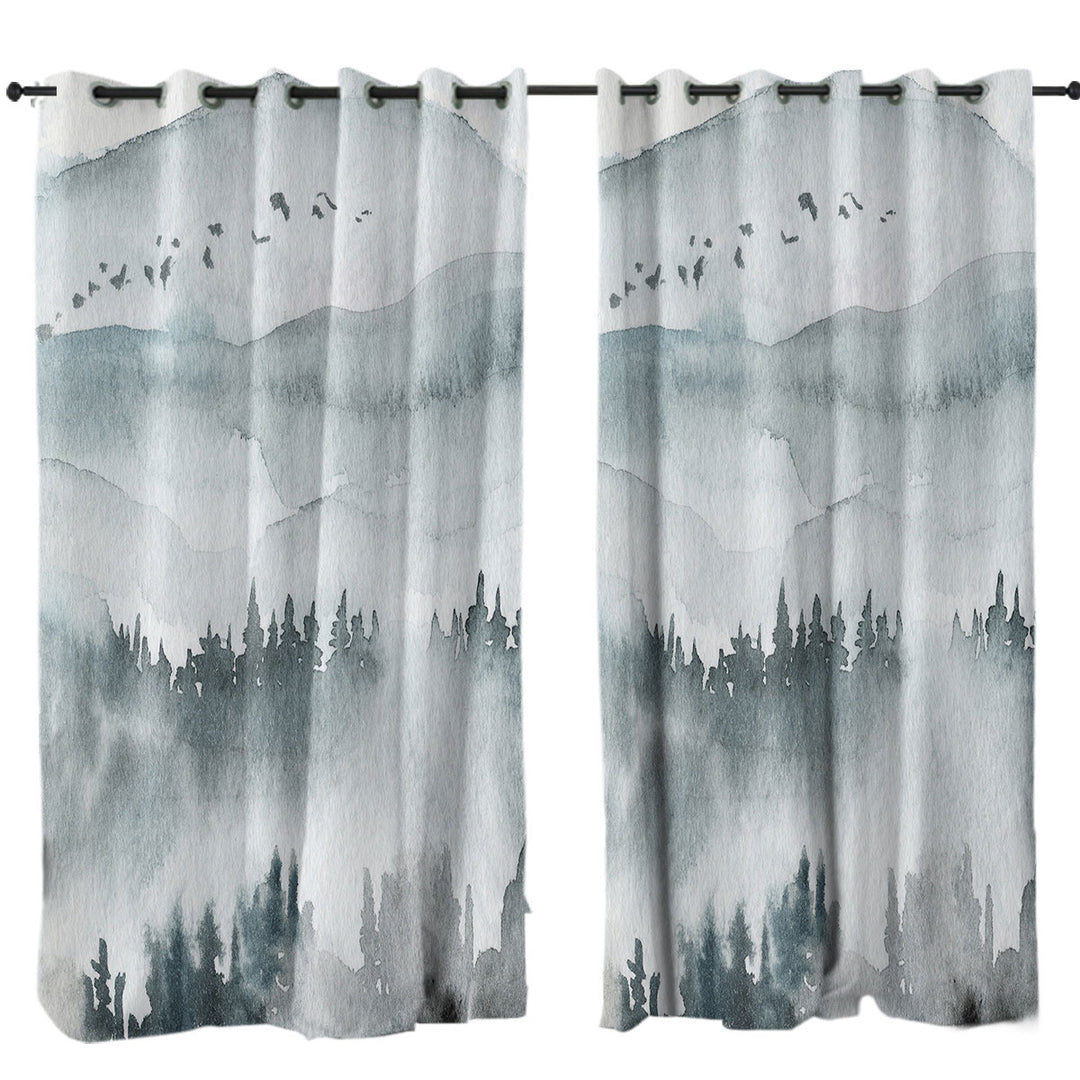 Curtains with Forested Mountain Fog Art