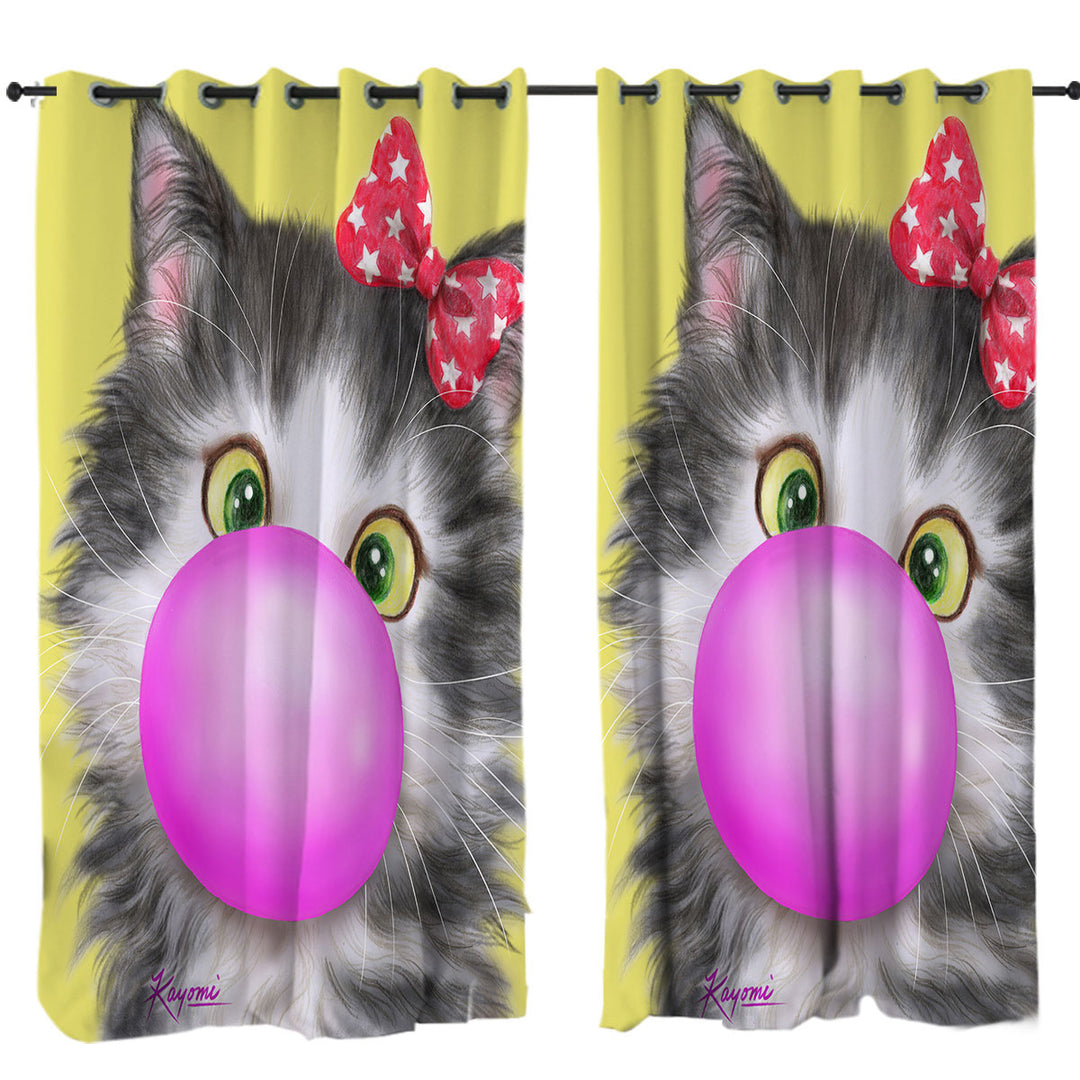 Curtains with Funny Cat Prints Bubble Gum Girl Kitten