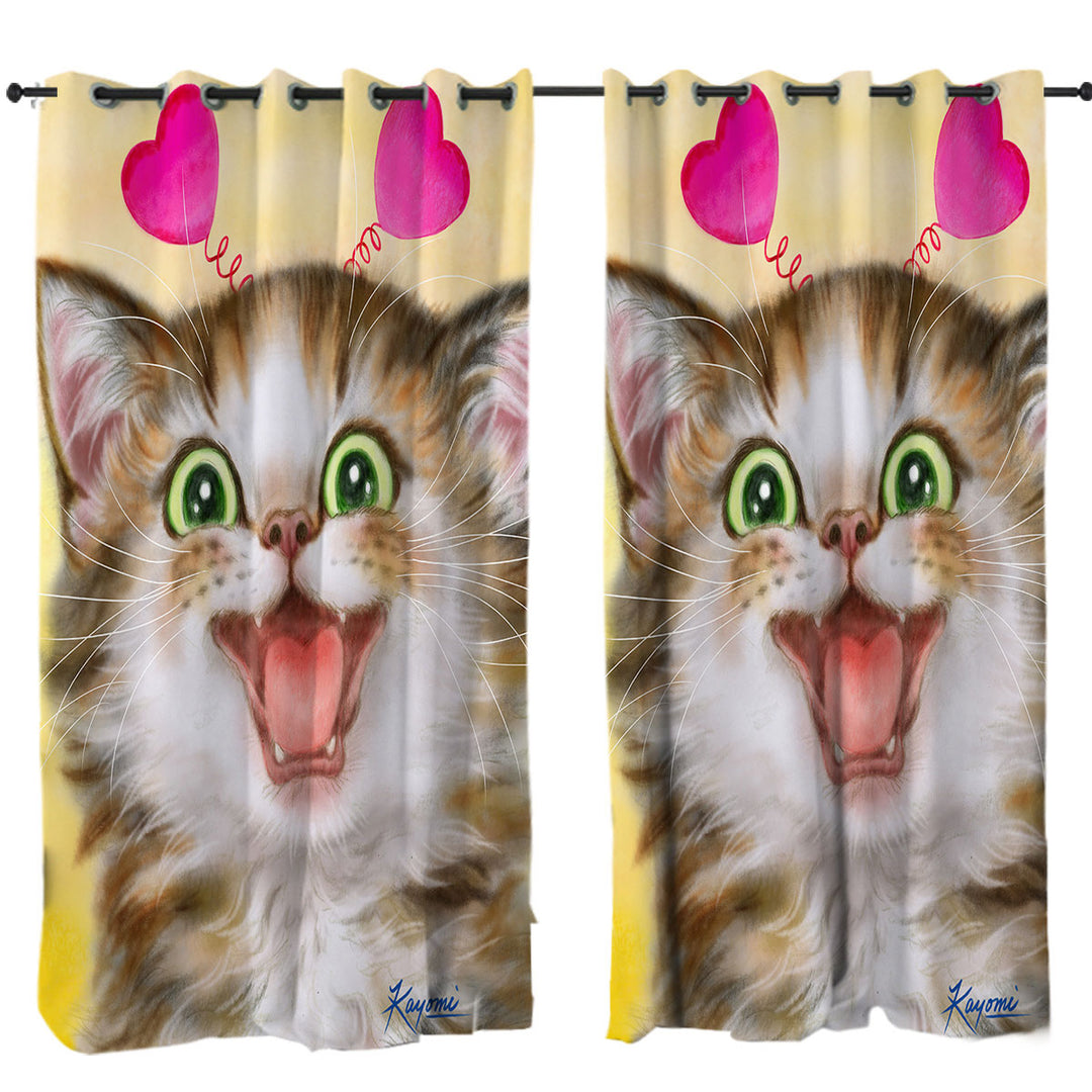 Curtains with Joyful Kitten Heart Ear Headband for Children