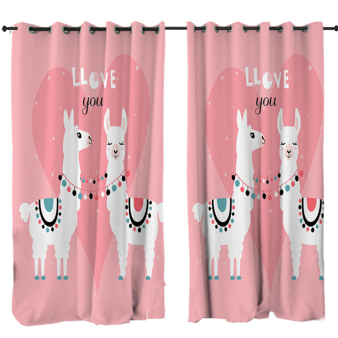 Curtains with Llove You_ Cute Llamas Love