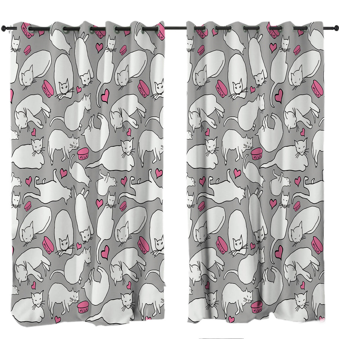 Curtains with Lovely Cats Drawings