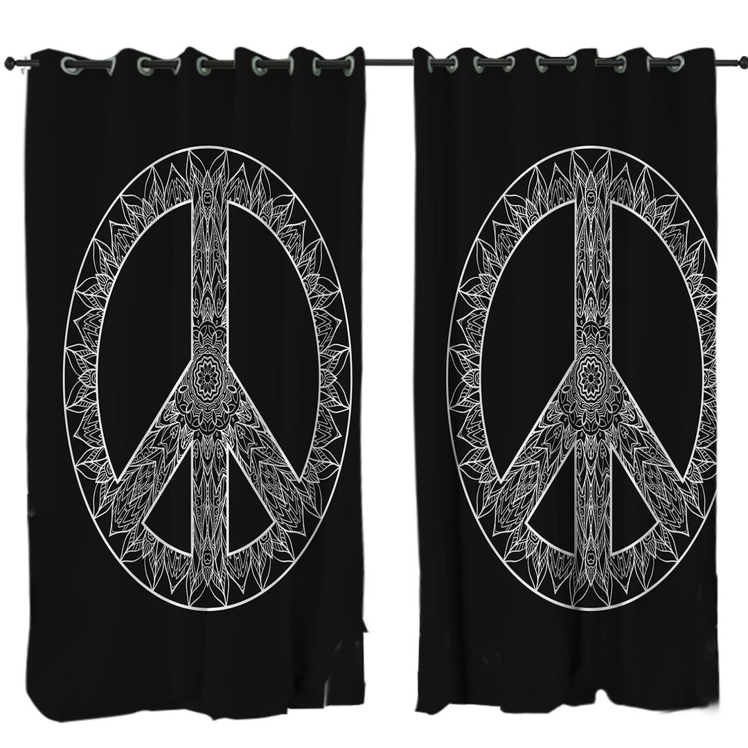 Curtains with Mandala Pattern Black and White Peace Sign