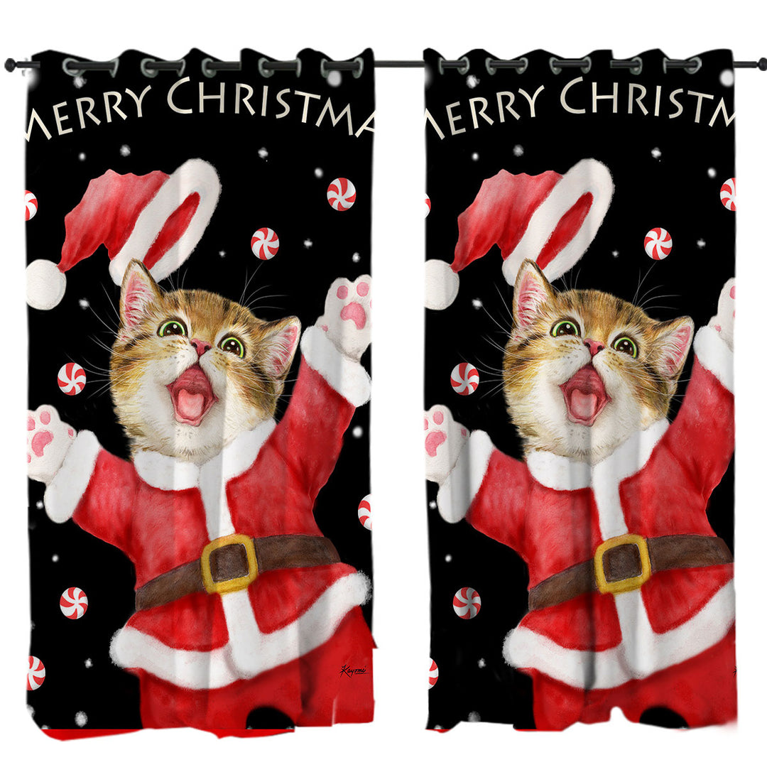 Curtains with Merry Christmas Cats and Kittens Candy Snow