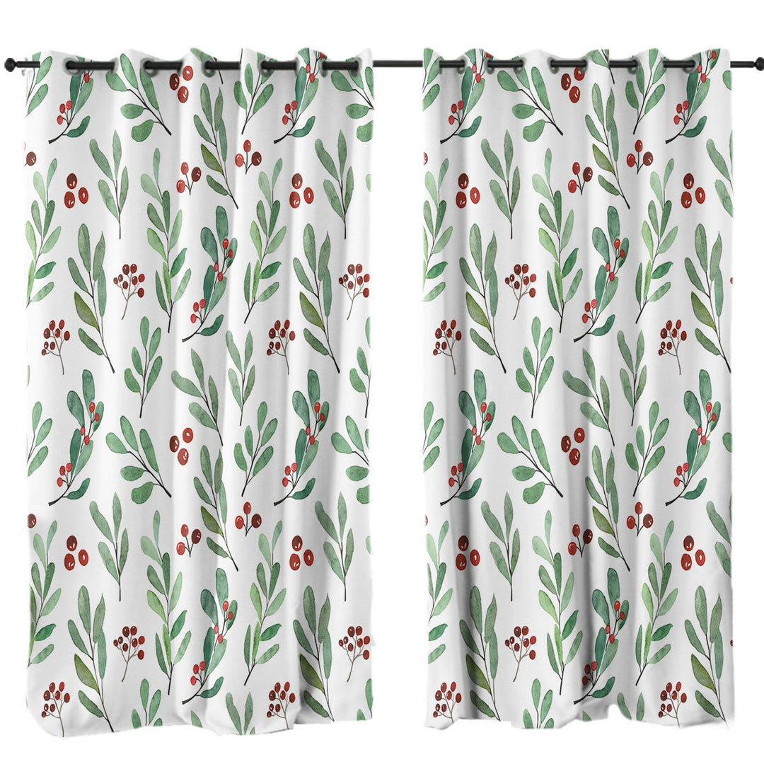 Curtains with Modest Green Leaves and Berries
