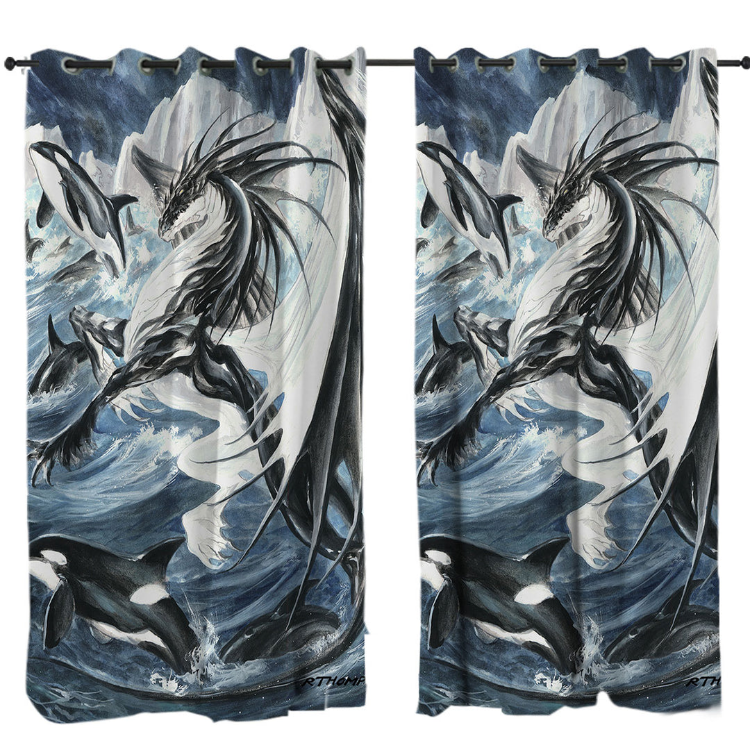 Curtains with Oceanus the Orca Killer Whale Dragon