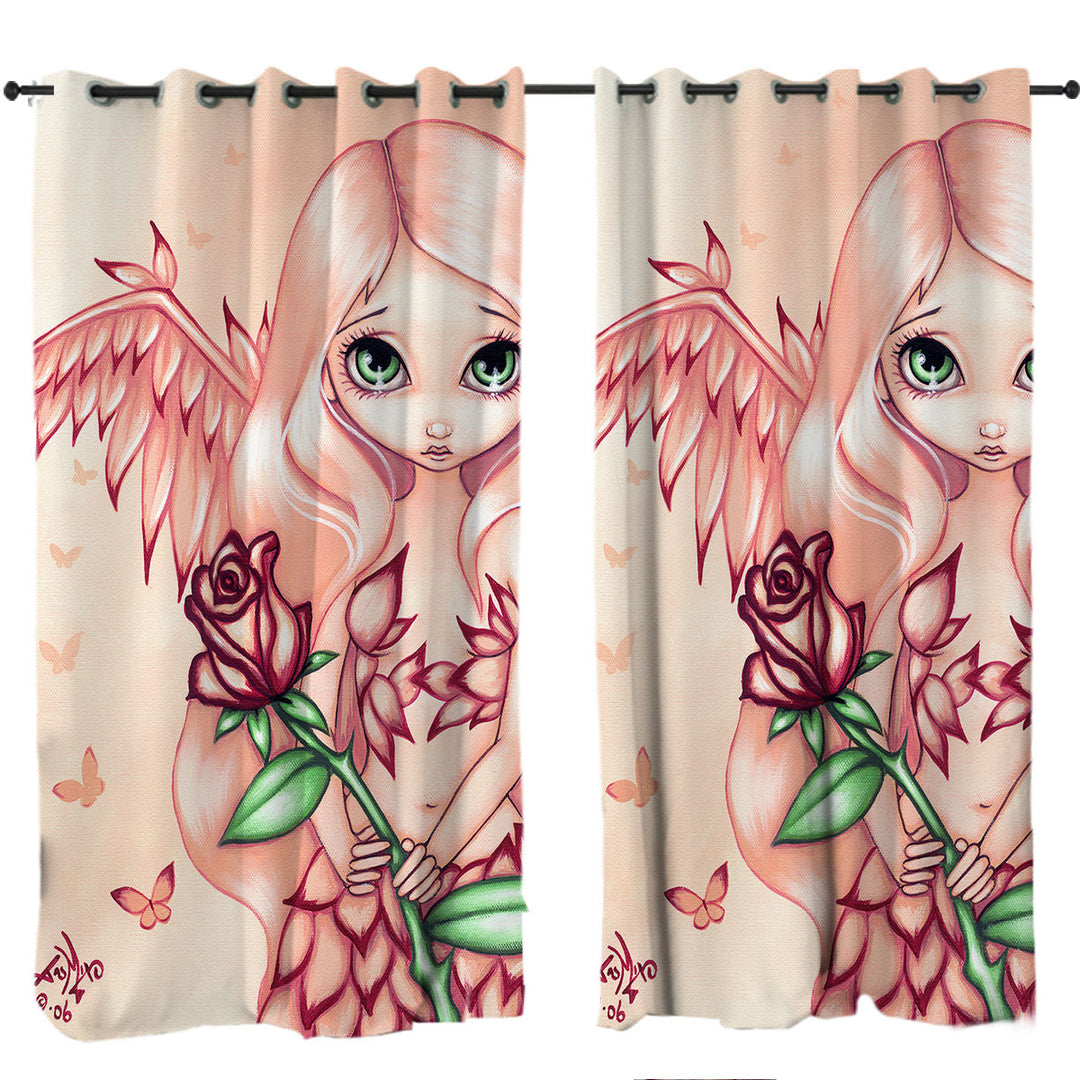 Curtains with Pale Rose A Flower Fairy with Angel Wings
