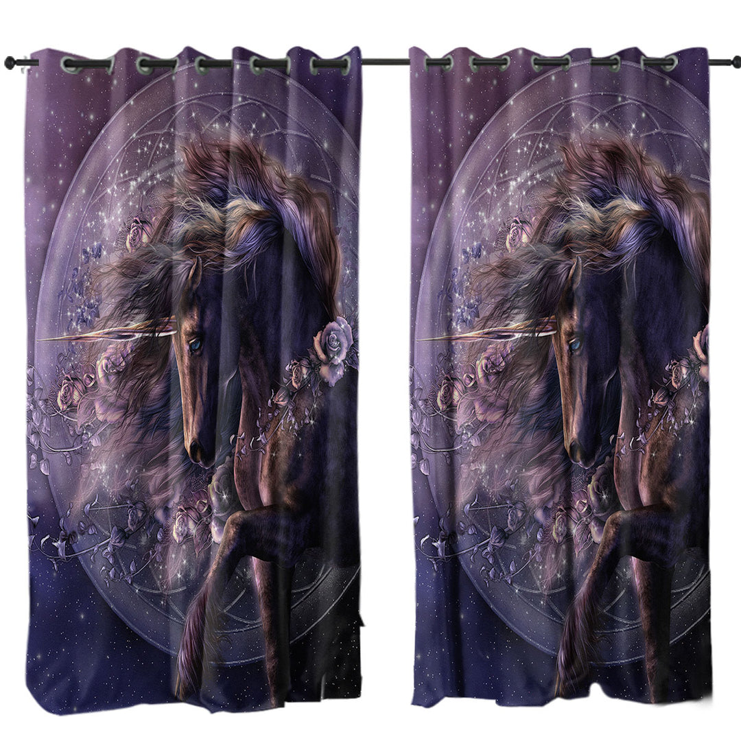 Curtains with Purple Roses and the Black Rose Horse