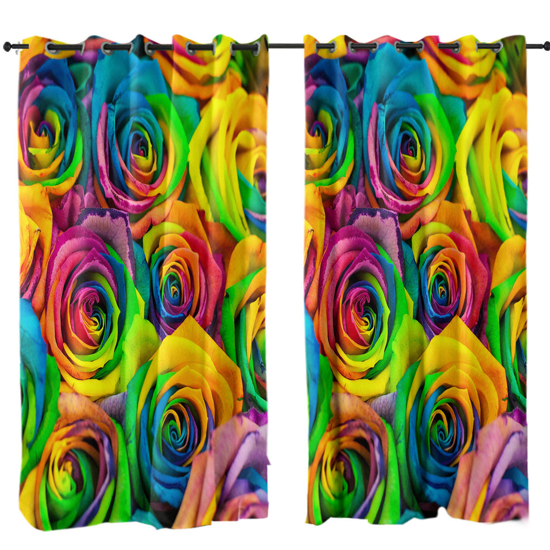 Curtains with Rainbow Roses
