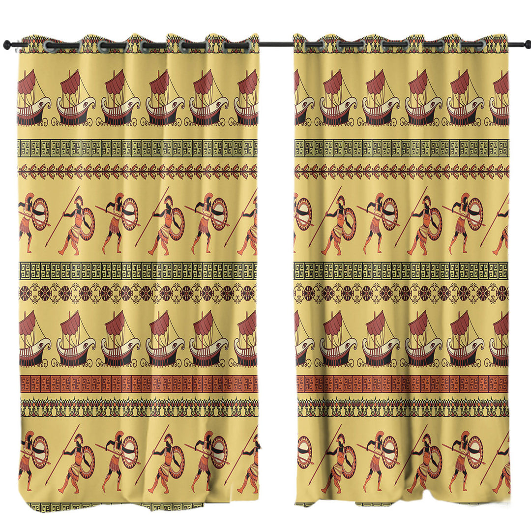 Curtains with Roman Warriors and Boats Mens Pattern