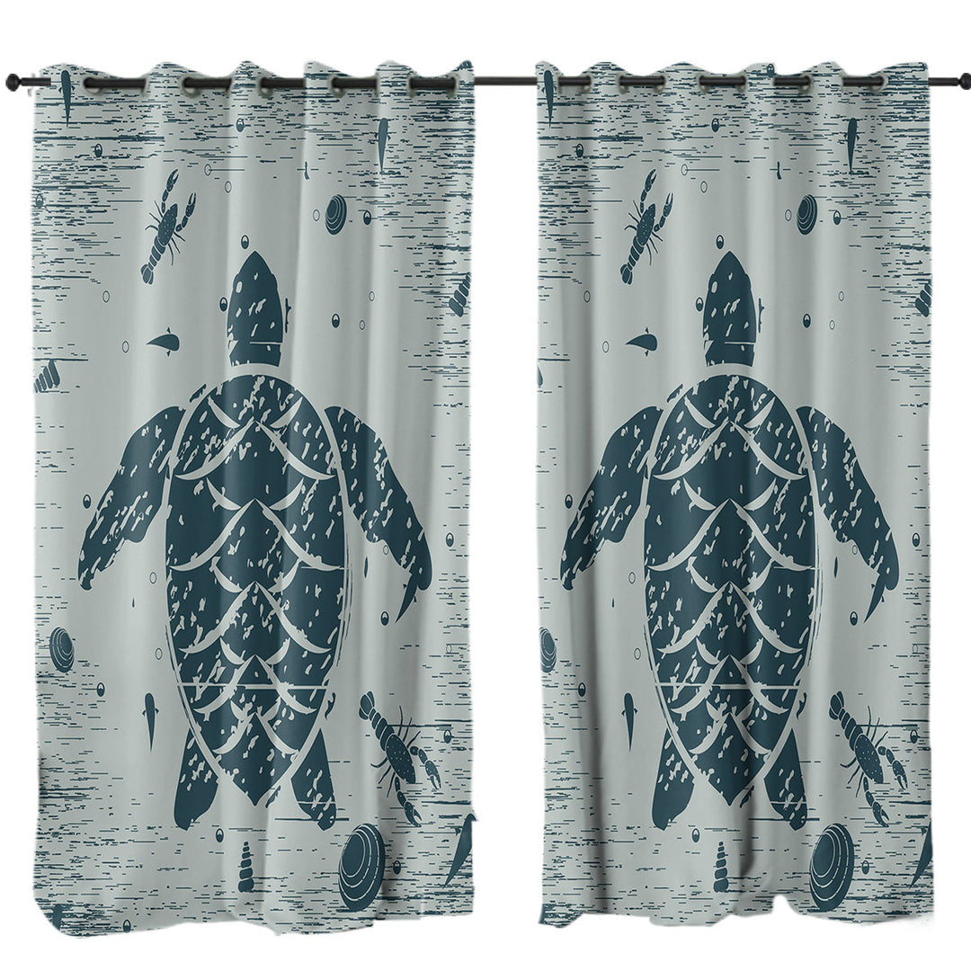 Curtains with Rustic Blue Lobster and Turtle