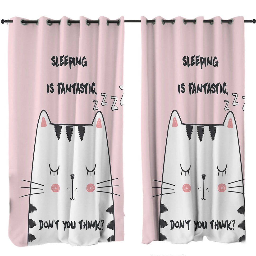 Curtains with Sleepy Cat
