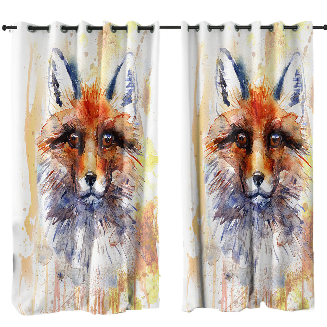 Curtains with Watercolor Art Painting Fox
