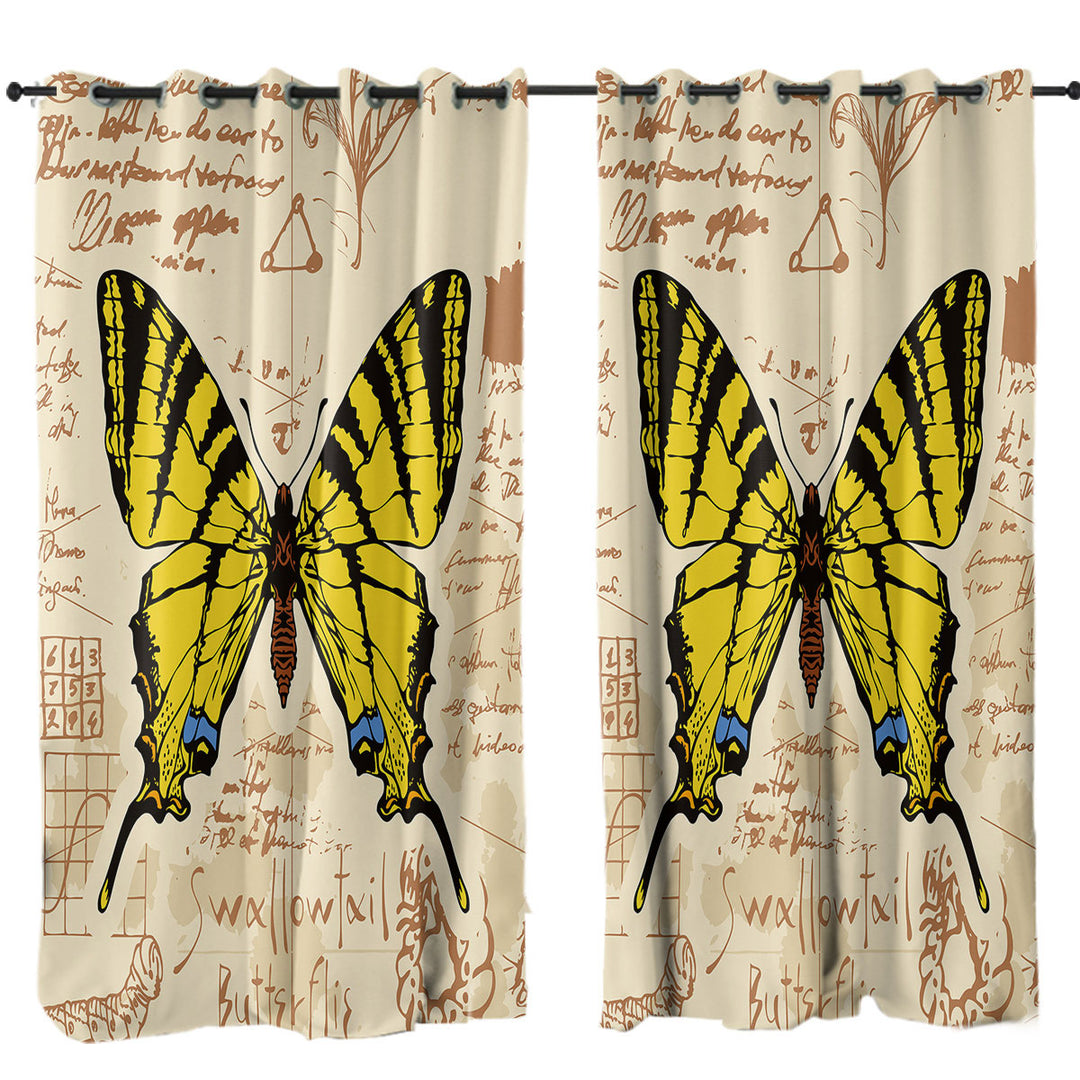 Curtains with Yellow Swallowtail Butterfly
