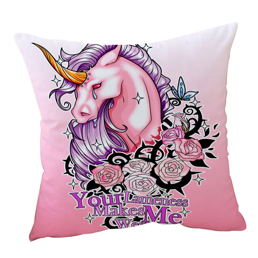 Cushion Cover with Pink Roses and Unicorn Rudicorn Cool Quote