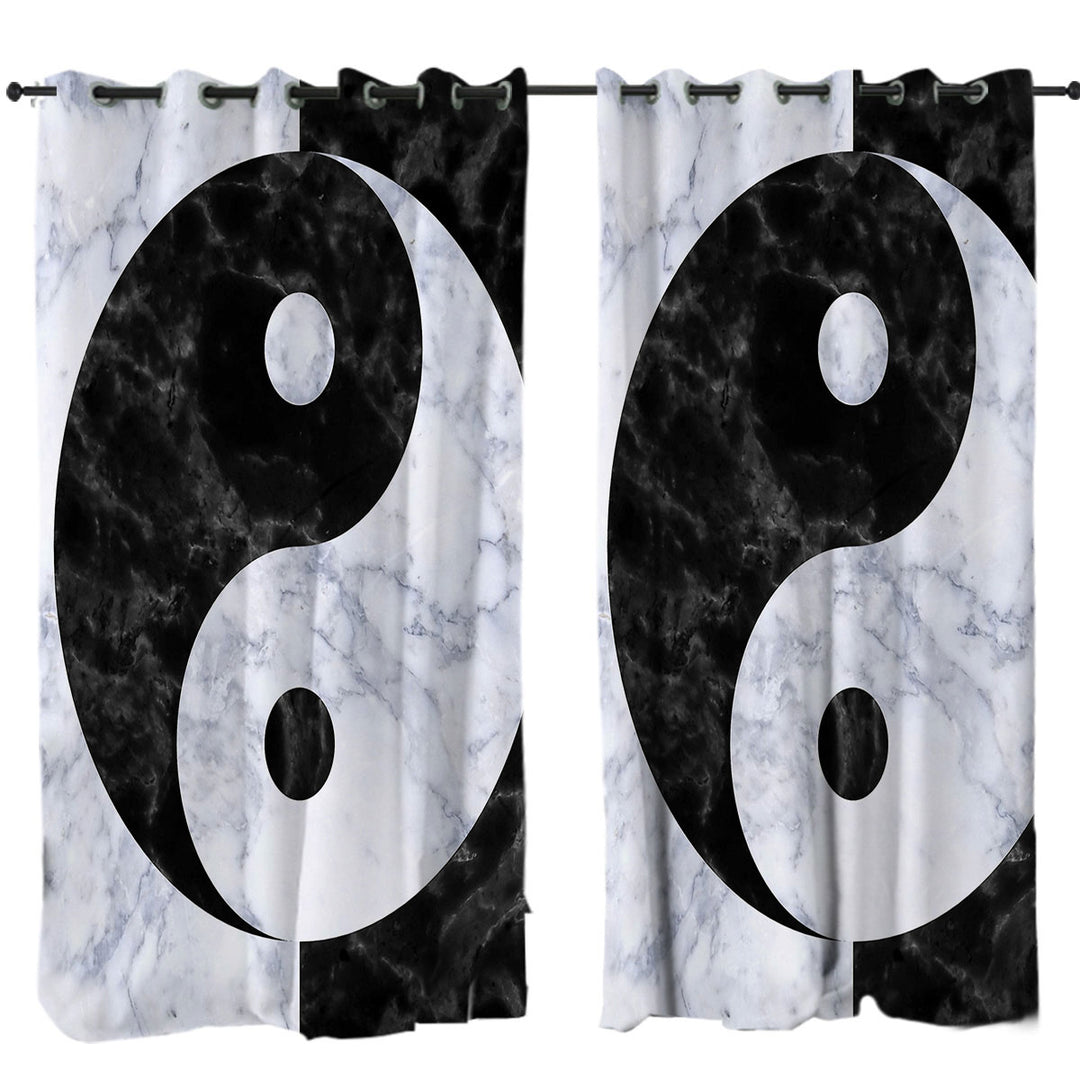Custom Curtains with Black and White Marble Oriental Yin and Yan