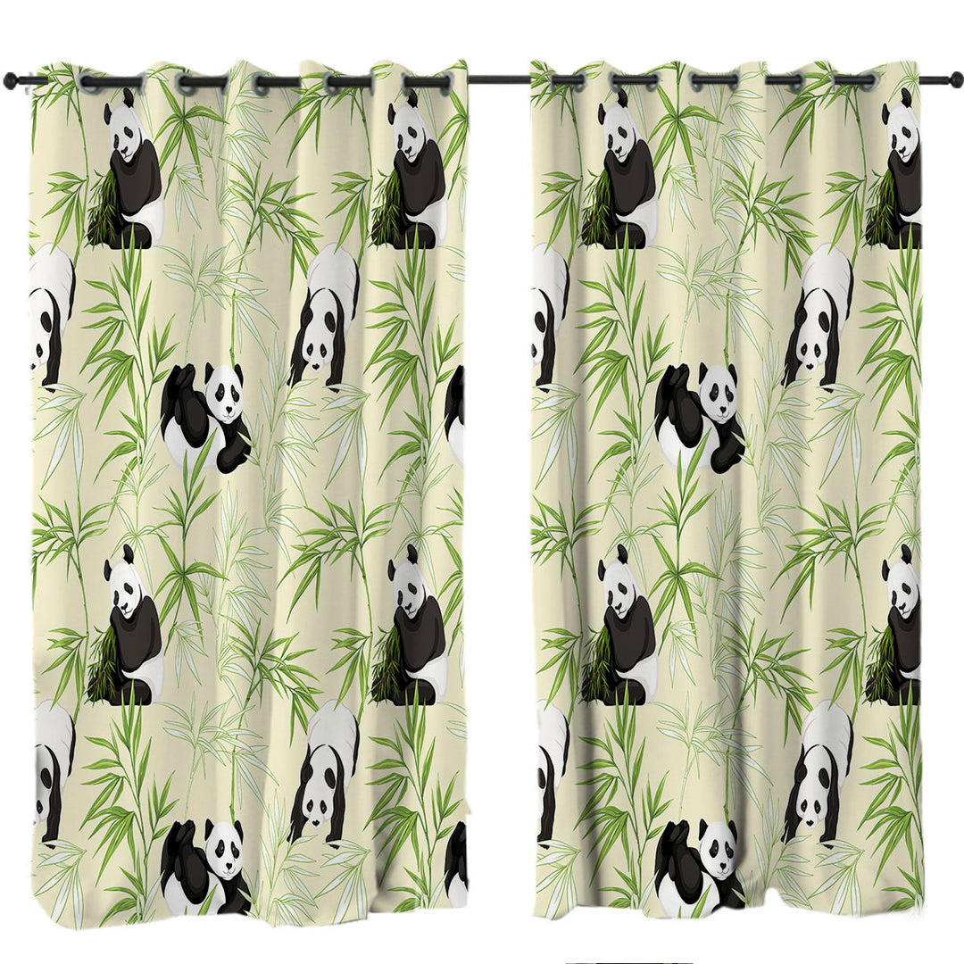 Custom Curtains with Cute Pandas and Bamboo