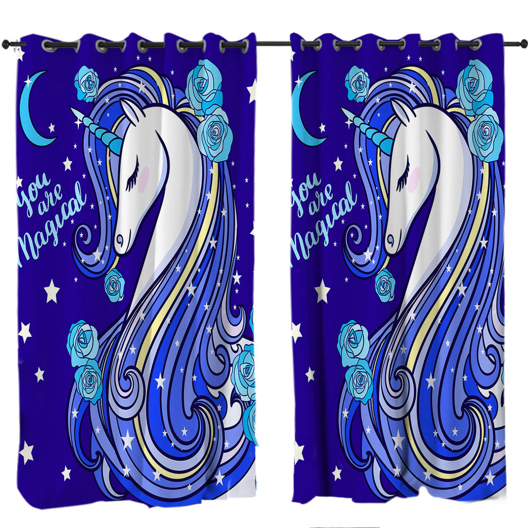 Custom Drapes with Blue Magical Unicorn