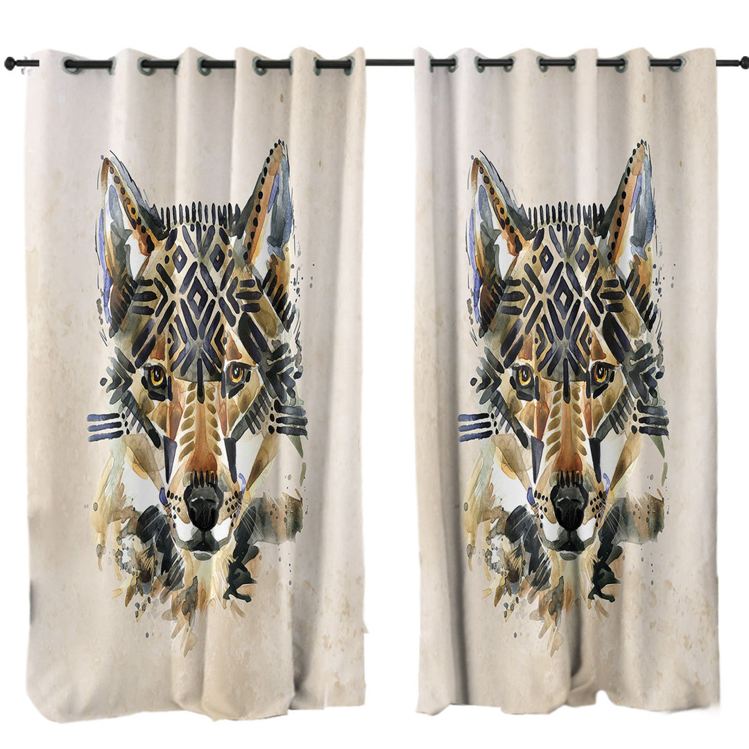 Custom Drapes with Native American Wolf Art