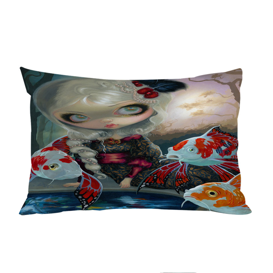 Custom Pillow Cases with Fine Art Flying Fish Beautiful Girl and the Koi Pond