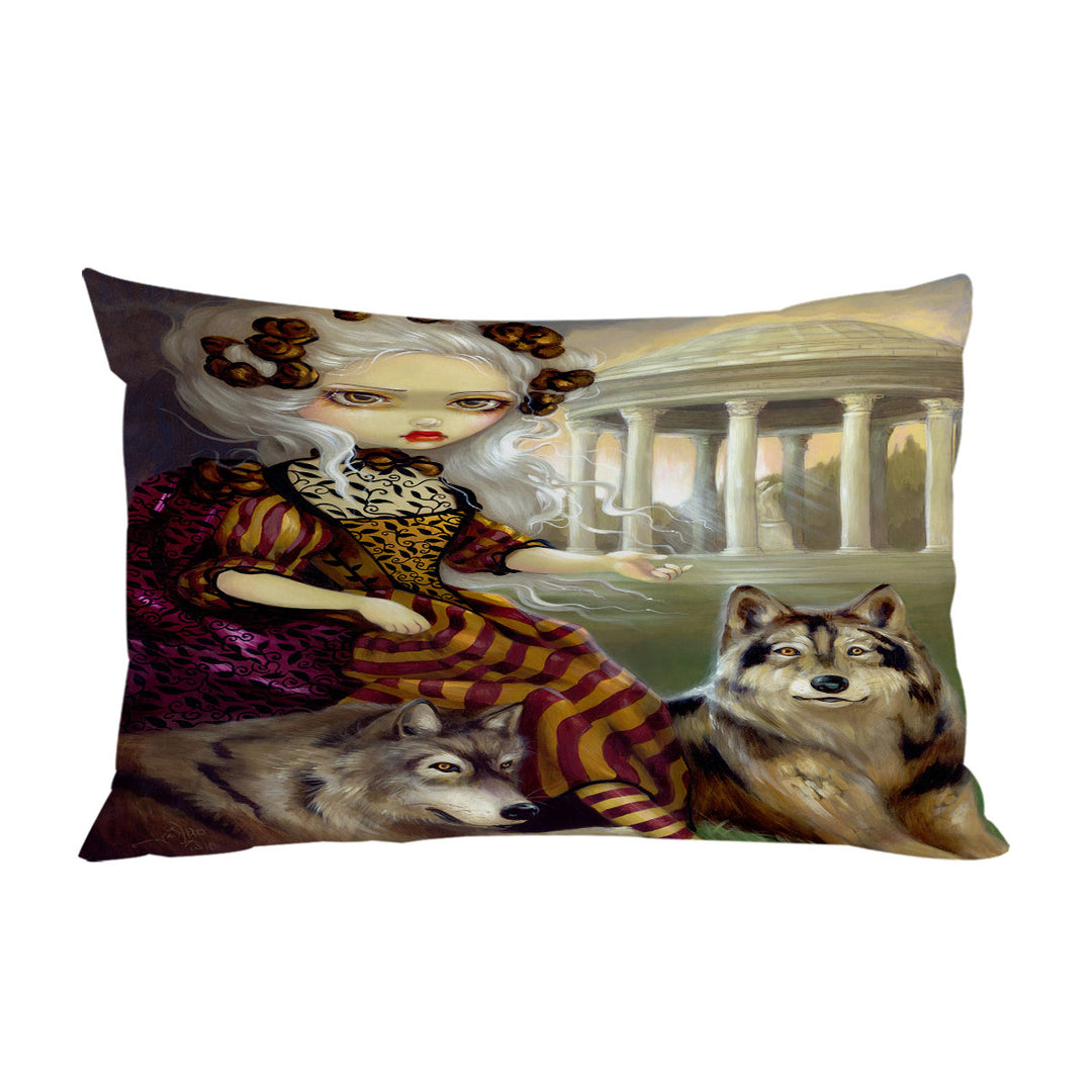 Custom Pillow Cases with Loup Garou the Temple Beautiful Maiden and Wolves
