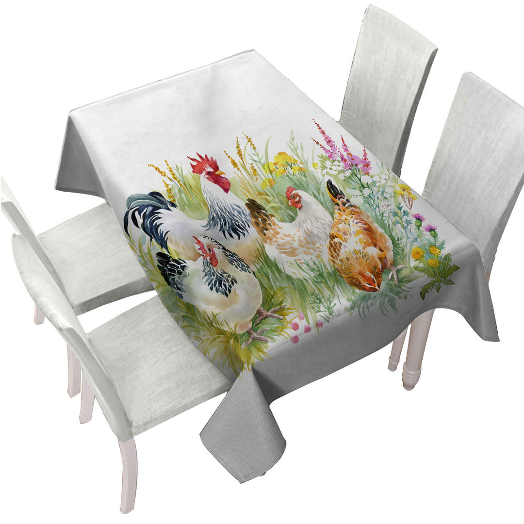 Custom table Covers with Art Painting Chickens
