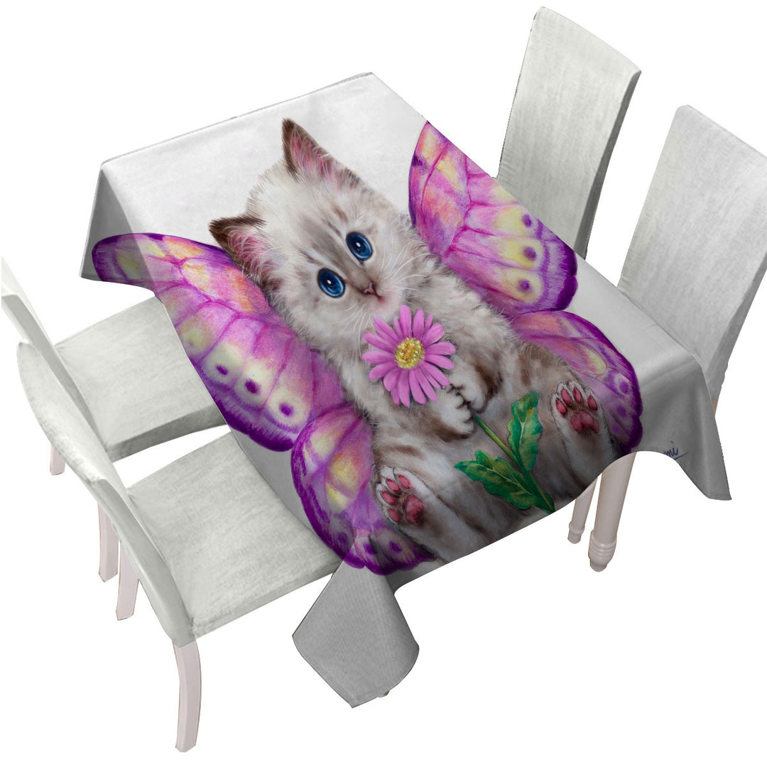 Custom table Covers with Artistic Designs Girly Purplish Butterfly Kitten