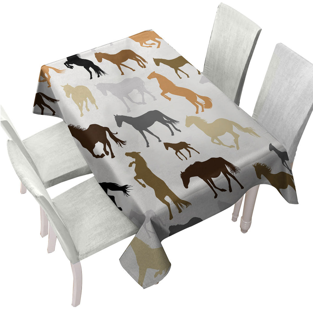Custom table Covers with Black Grey Brown Beige Horses Pattern