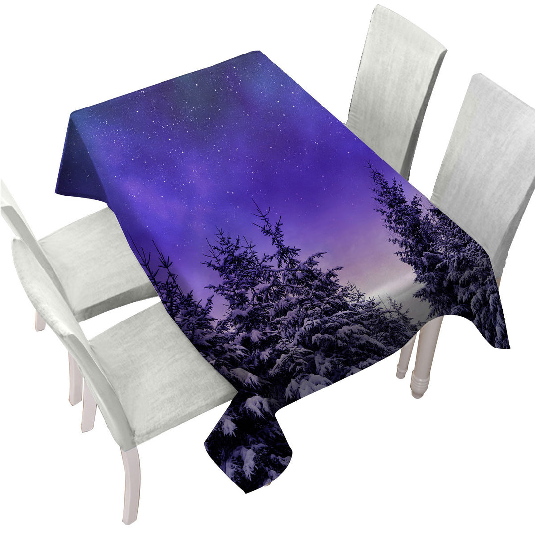 Custom table Covers with Bright Winter Night in the Snowy Forest
