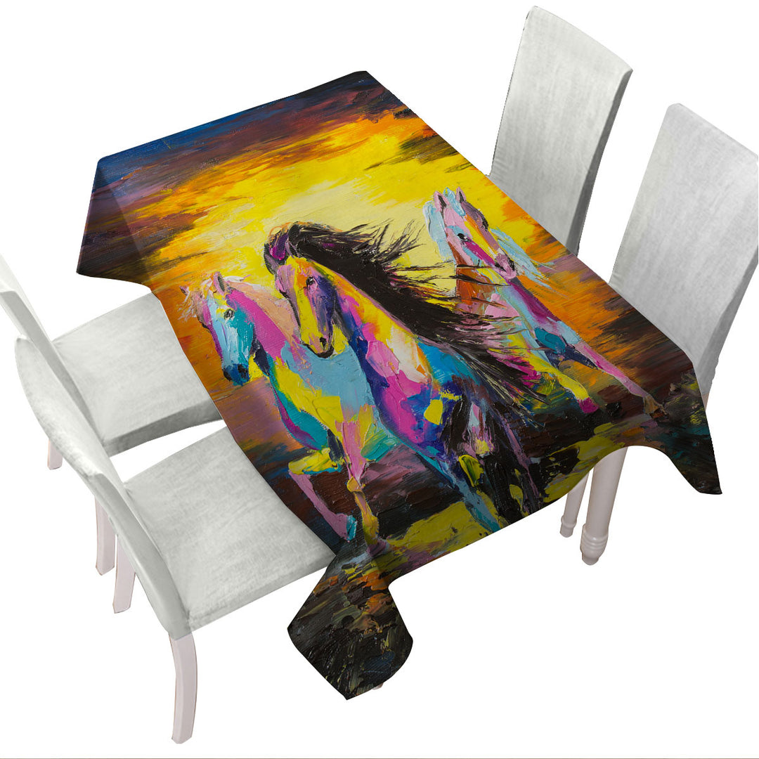 Custom table Covers with Colorful Horses Art Painting