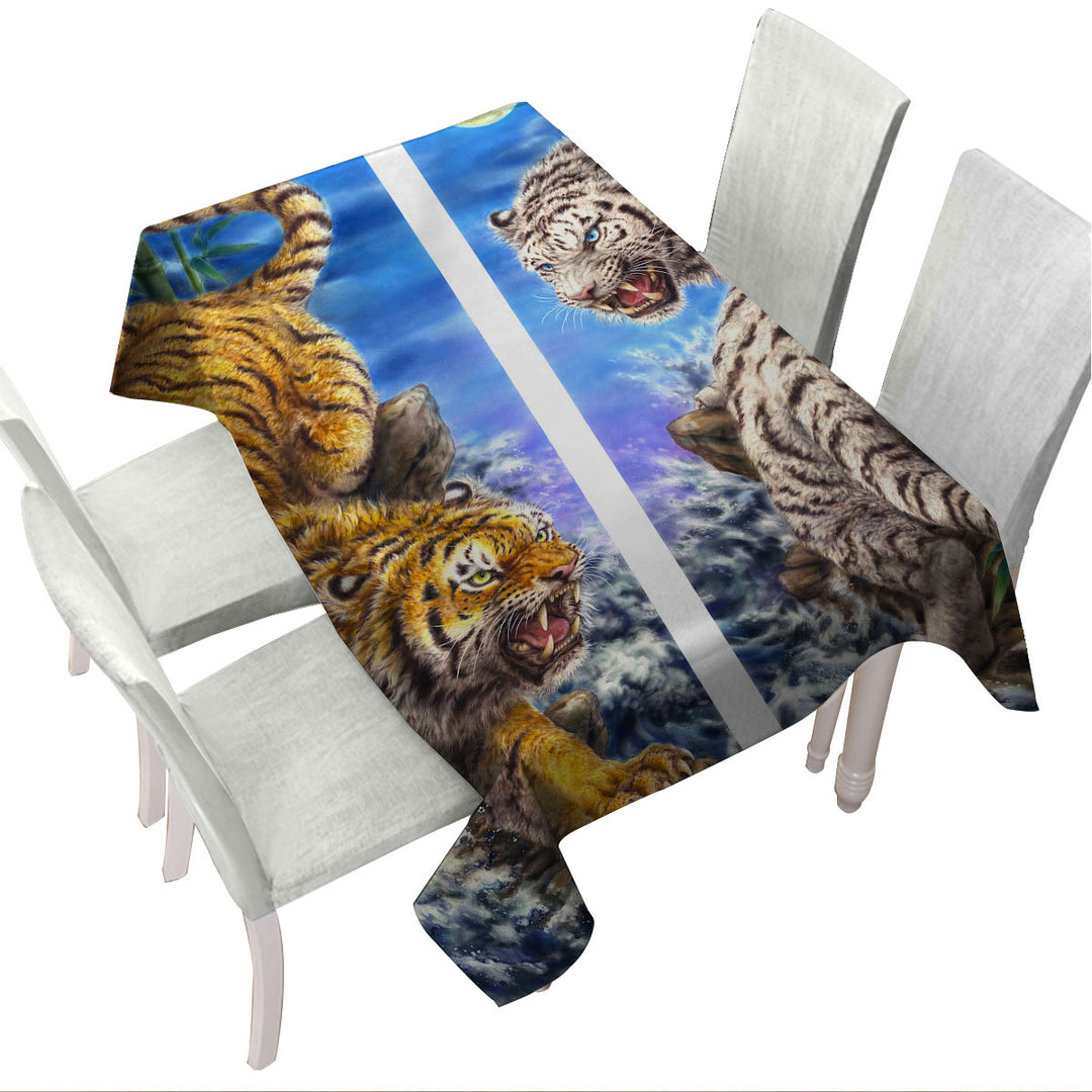 Custom table Covers with Cool Yin and Yang Orange Tiger vs White Tiger
