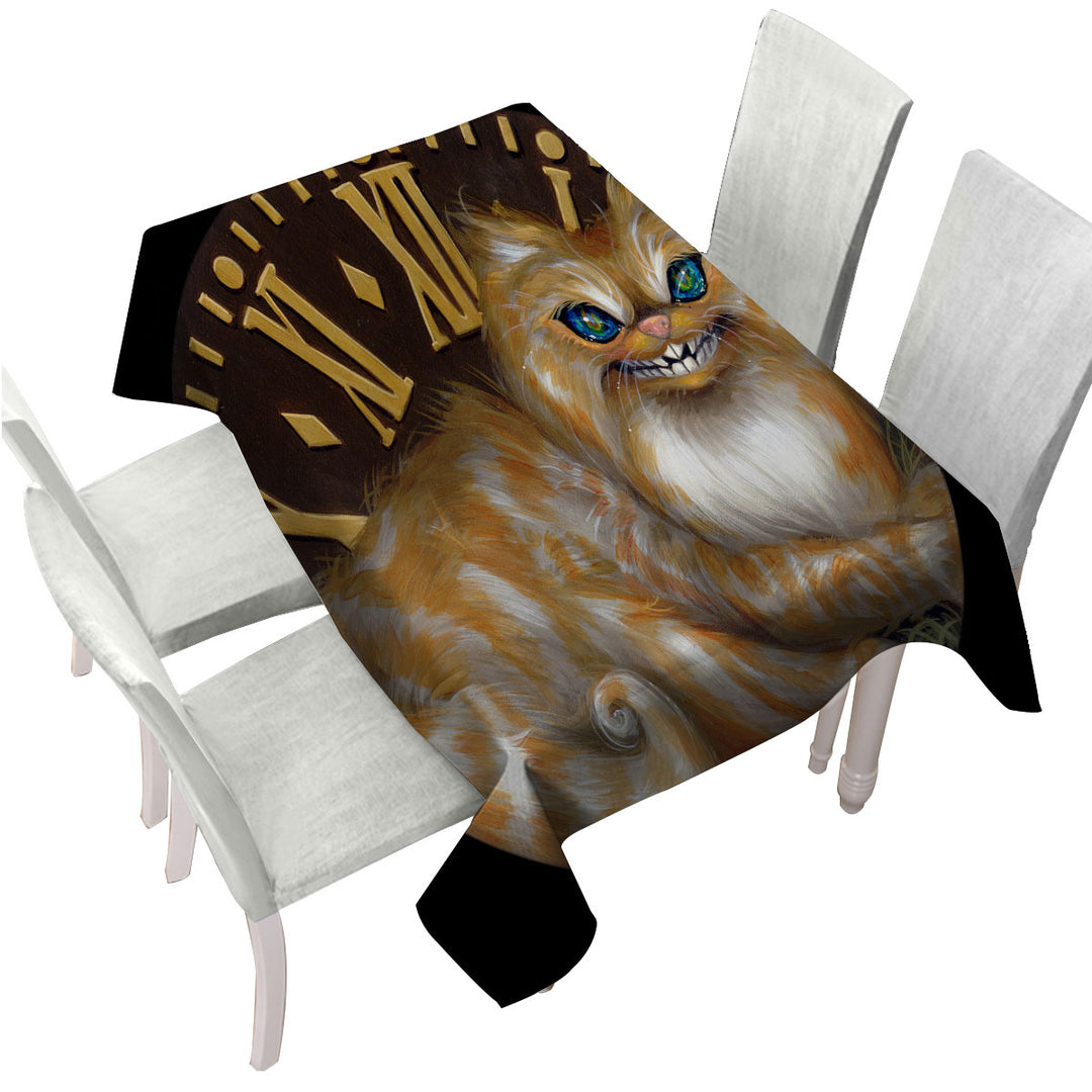 Custom table Covers with Fairytale Art Cheshire Cat Clock