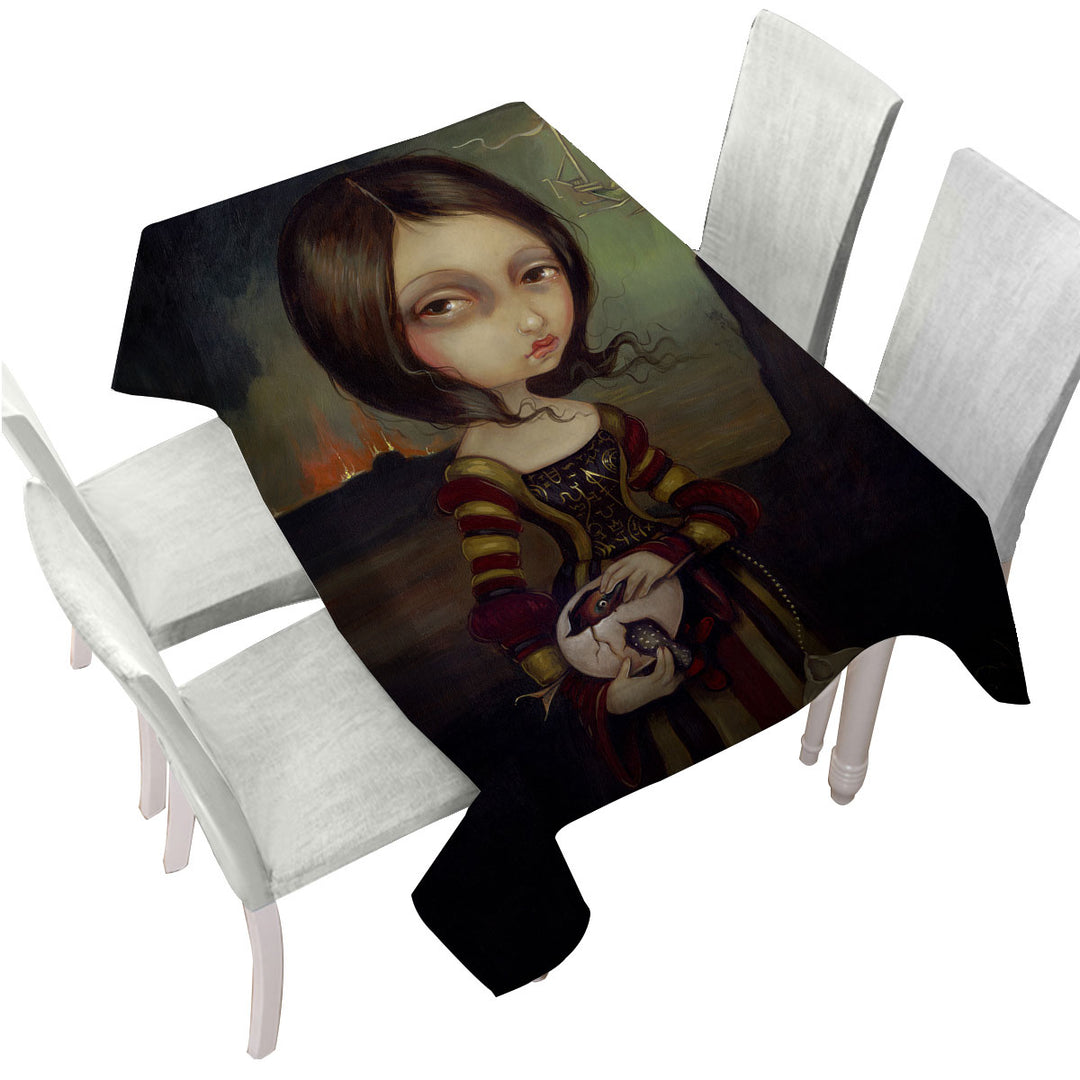 Custom table Covers with Fine Art Lady with a Bosch Egg