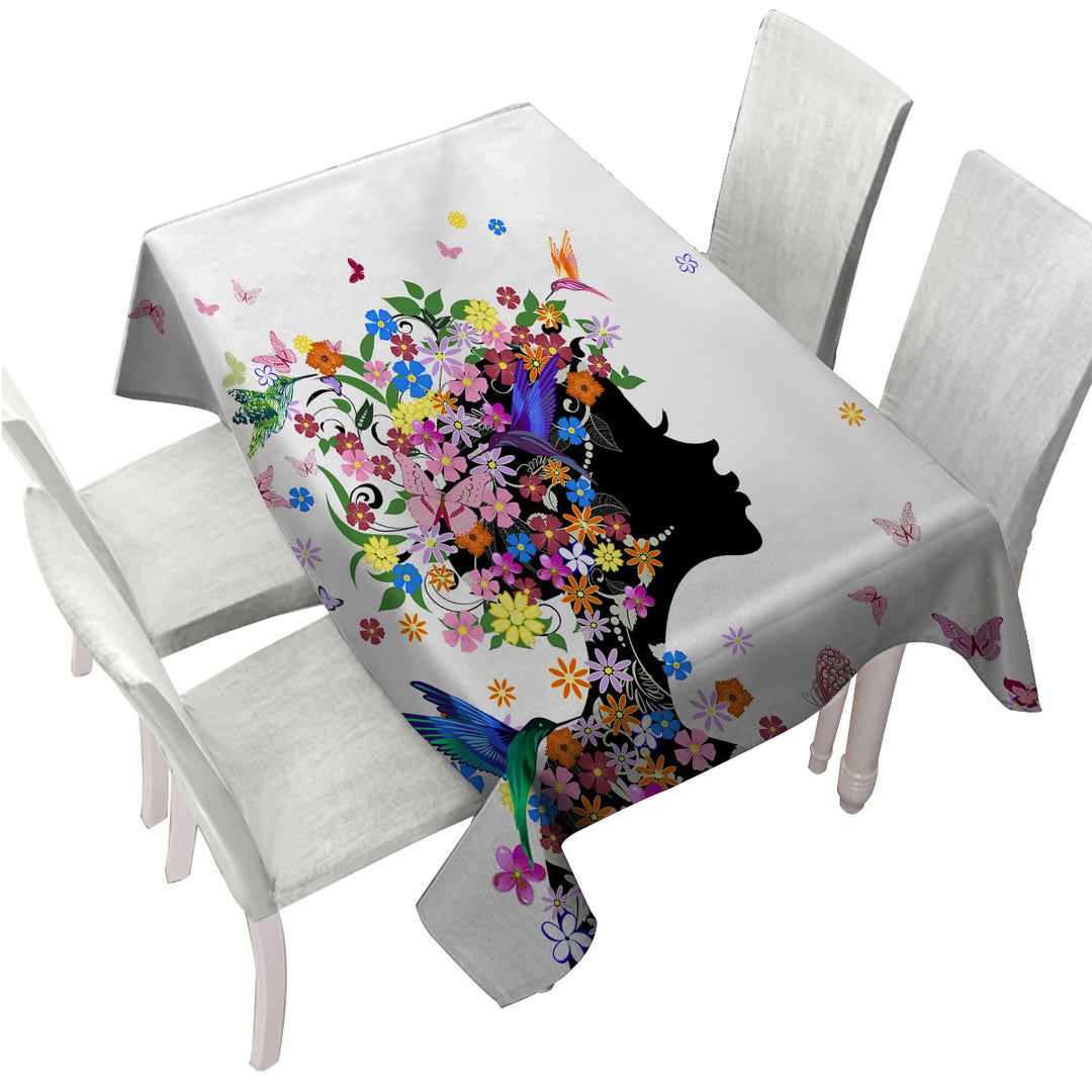 Custom table Covers with Flower Girl and Hummingbirds