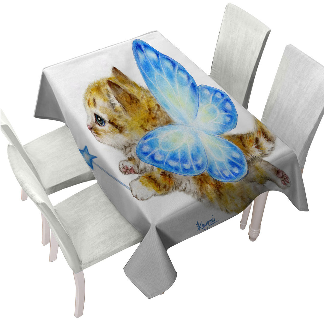 Custom table Covers with Fun Cats Cute Blue Fairy Kitten