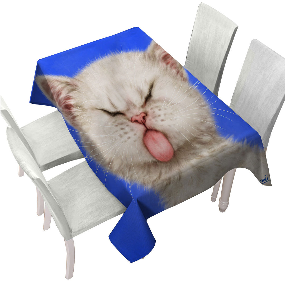 Custom table Covers with Funny Cats Silly Face Tongue Out Kitten
