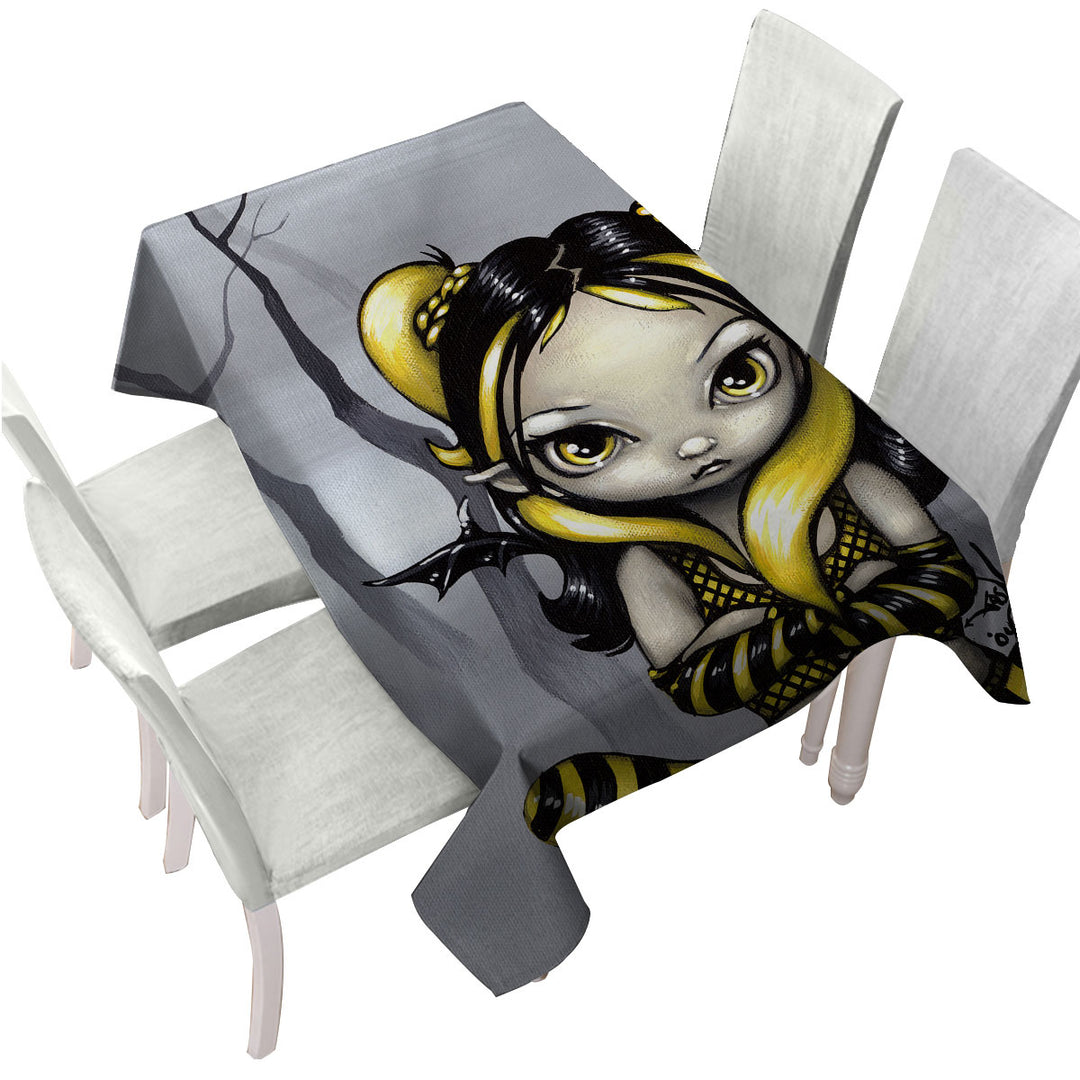 Custom table Covers with Gothling Bumblebee Goth Elf Girl in Eerie Forest