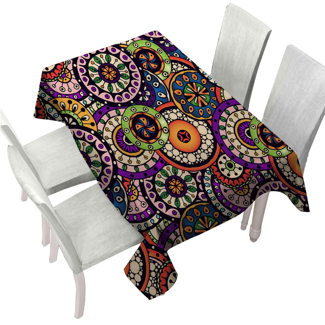 Custom table Covers with Multi Colored Mandalas Stack