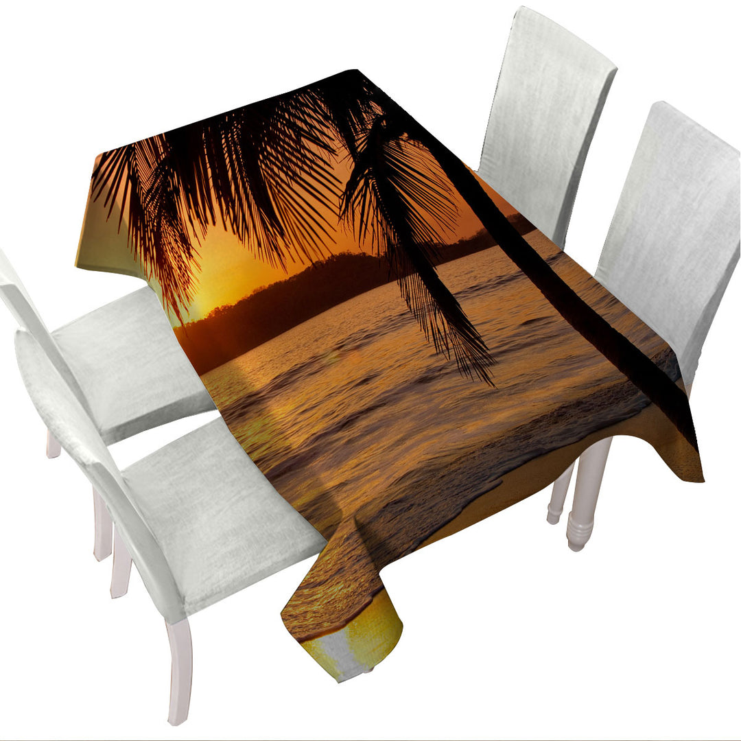 Custom table Covers with Palm Tree Sunset