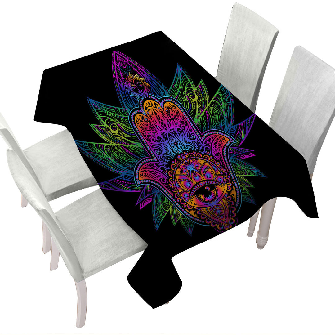 Custom table Covers with Retro Colorful Hamsa Hand