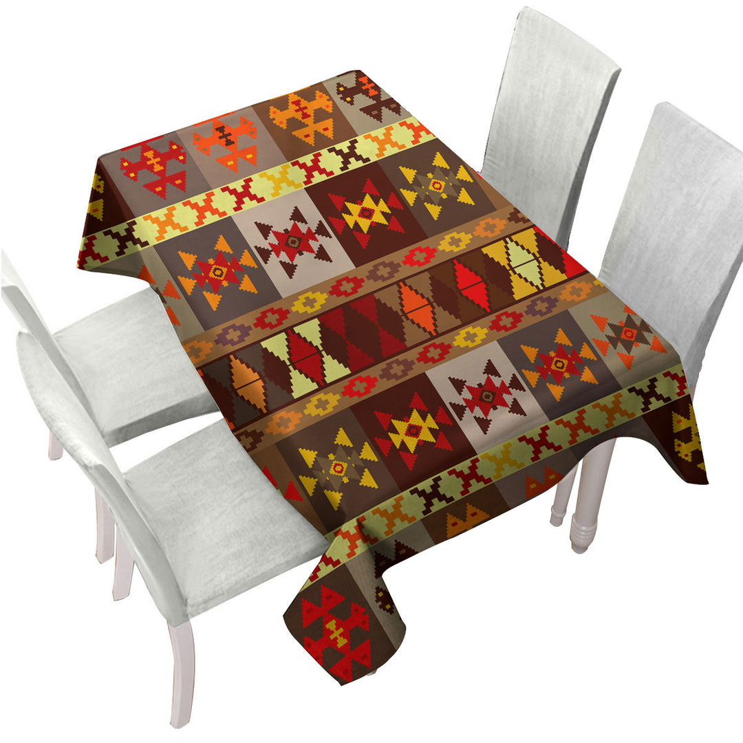 Custom table Covers with Yellow to Red Aztec Pattern